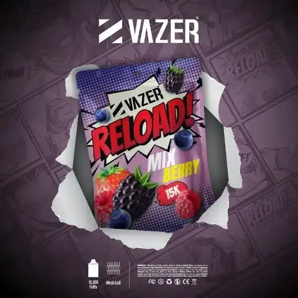 vazer reload 15k กลิ่นรวมกลิ่นเบอร์รี่เปรี้ยวหวาน กลมกล่อมสดใส