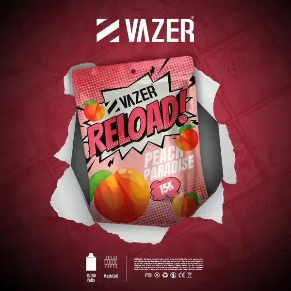 vazer reload 15k กลิ่นพีชหอมละมุน ให้ฟีลหวานซ่อนเปรี้ยว